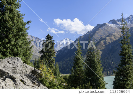 Beautiful mountain landscape, forest and mountains in summer time. Valley in Kazakhstan. Beautiful mountain landscape, forest and mountains in summer time. Valley in Kazakhstan. 118356664