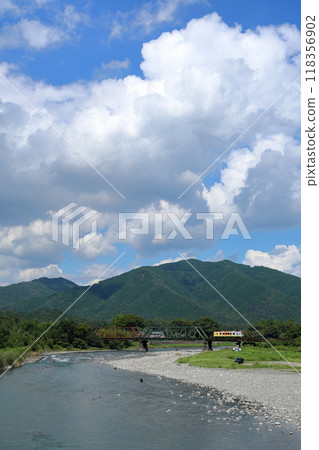 Summer Tarumi Railway crossing the Neo River Summer Tarumi Railway crossing the Neo River 118356902