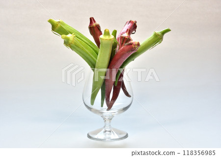 Summer vegetable okra in a wine glass 118356985