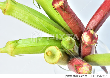 Summer vegetable okra in a wine glass 118356986