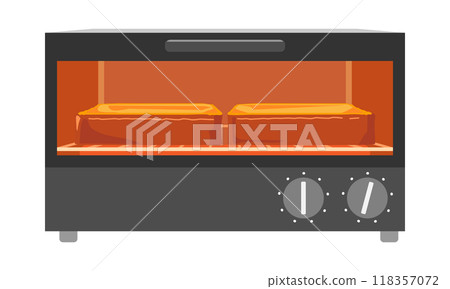 在烤麵包機烤箱中烘烤麵包的插圖 118357072