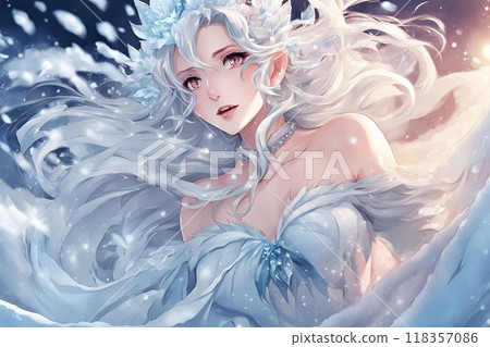 夢幻般的雪之女王動漫風格插畫 118357086