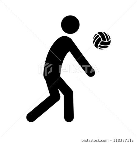 Stick figure playing volleyball, flat vector illustration. Stick figure playing volleyball, flat vector illustration. 118357112
