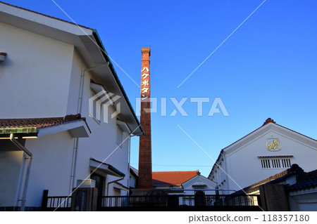 Sake brewery at dusk 118357180
