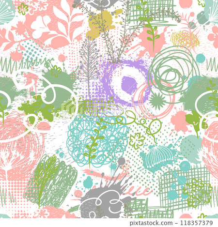 Abstract floral background with swirls and blots . hand drawing. Not AI, Vector illustration 118357379