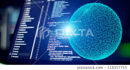 Computer monitor with abstract world map . Programming anywhere in the world Computer monitor with abstract world map . Programming anywhere in the world 118357753