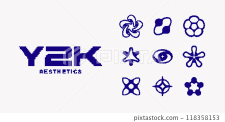 Y2K pixel style asset. 8 bit vector abstract shapes 118358153