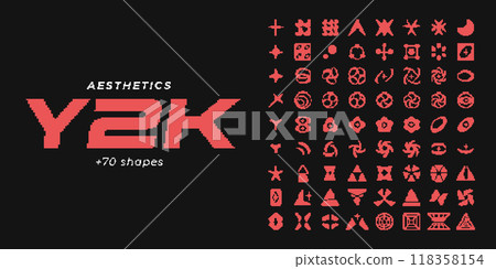 Y2K pixel style asset. 8 bit vector abstract shapes Y2K pixel style asset. 8 bit vector abstract shapes 118358154