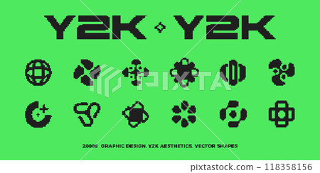Y2K pixel style asset. 8 bit vector abstract shapes 118358156