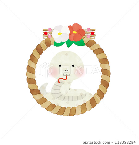 Watercolor illustration of a white snake and a rope Watercolor illustration of a white snake and a rope 118358284