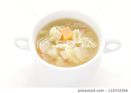 Cabbage, carrot and onion vegetable soup 118358366