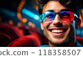 Portrait of a Smiling and Happy Young Man Wearing Red and Blue 3D Cinema Glasses - Generative Ai 118358507