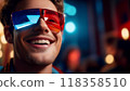 Portrait of a Smiling and Happy Young Man Wearing Red and Blue 3D Cinema Glasses - Generative Ai 118358510