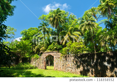 Old ruins of notorious penal colony in Saint Joseph Island, Salvation Islands, French Guiana, South America 118358552