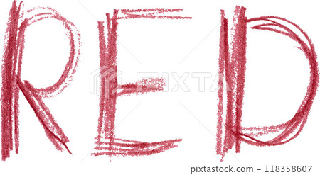 The word red is written in red pencil by hand on an isolated background 118358607