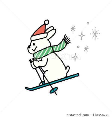 兔子滑雪的可愛插畫素材 118358770