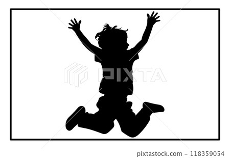 Happy boy silhouette kids or children jumping, child jump logo icon design 118359054