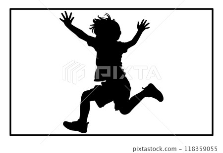 Happy boy silhouette kids or children jumping, child jump logo icon design 118359055