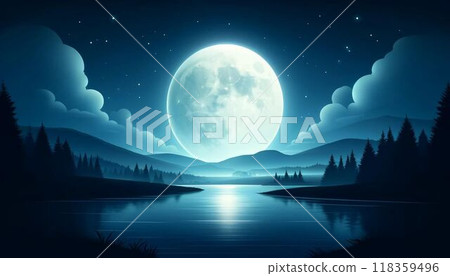 森林滿月星空風景畫 118359496