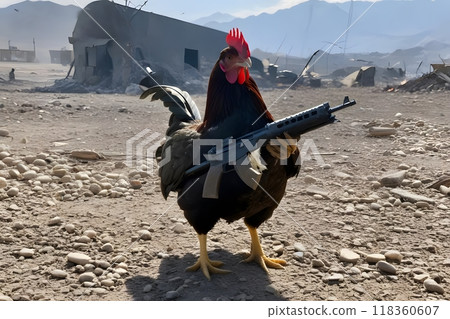 rooster on the construction site 118360607