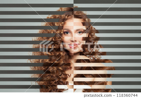 Young adult person headshot digital composite. Two women collage portrait Young adult person headshot digital composite. Two women collage portrait 118360744