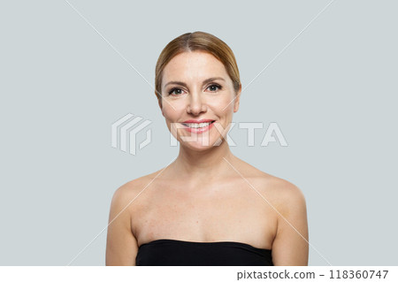 Mature model woman, studio portrait. Beauty, cosmetic, anti-aging and skincare concept Mature model woman, studio portrait. Beauty, cosmetic, anti-aging and skincare concept 118360747