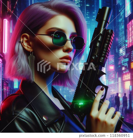 A woman holding a gun A woman holding a gun 118360951