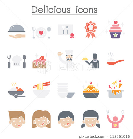 Delicious icons set in flat color style Delicious icons set in flat color style 118361016