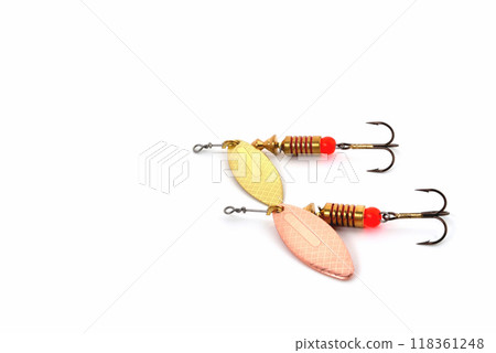 baubles for fishing, turntable white background close-up 118361248