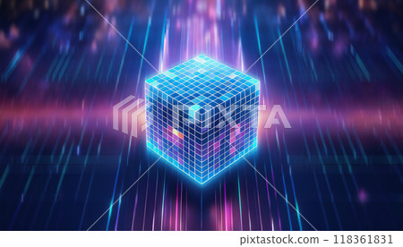 Image of processing big data. Analyze and visualize collected data. Floating in a space where a huge amount of data flows. 118361831