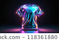 Iridescent shiny metallic 3D t-shirt on a dark black background. 118361880