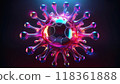 Image of computer virus, malware, ransomware. Virus with iridescent metallic sheen. 118361888