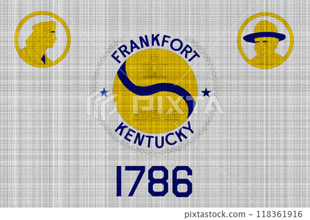 Flag of the city of Frankfort, Kentucky, USA, on a background of fabric texture. Conceptual collage 118361916