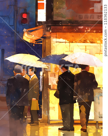 A corner of an office district on a rainy night A corner of an office district on a rainy night 118362133