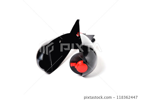 black fishing feeder rocket for feeder fishing white background close-up black fishing feeder rocket for feeder fishing white background close-up 118362447
