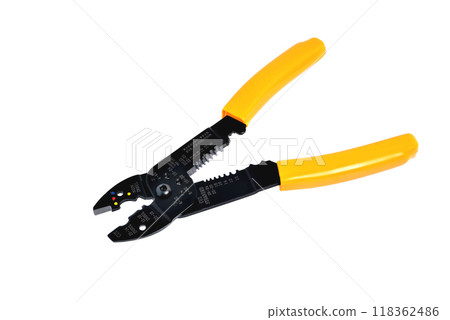 yellow wire stripper, close-up isolate yellow wire stripper, close-up isolate 118362486