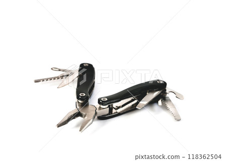 multi tool black on a white background close-up 118362504