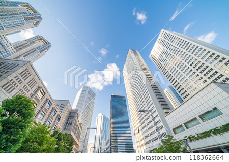 Looking up at the buildings in Shinjuku Shinjuku, "Tokyo" 118362664