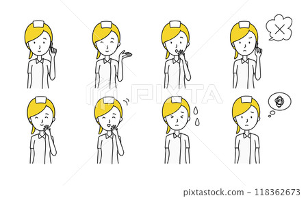 Simple line drawing nurse female illustration set YE 118362673