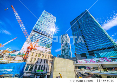 Japan's Tokyo cityscape Yamanote Line... Goodbye Shibuya Station West Exit... And the construction of a new facility above the West Exit of Shibuya Station has begun! ... = 15th 118363050