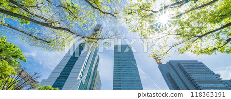 Saitama Prefecture: Buildings seen from Keyaki Square in spring in Saitama New Urban Center 118363191