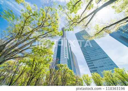 Saitama Prefecture: Buildings seen from Keyaki Square in spring in Saitama New Urban Center 118363196