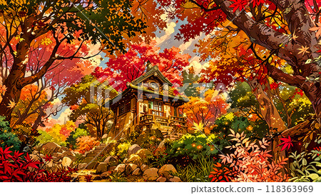 抬頭仰望秋天的落葉森林 118363969