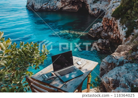 Remote workers in unique, unconventional locations 118364025