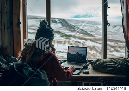Remote workers in unique, unconventional locations 118364026