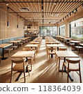 A restaurant with a warm wooden feel 118364039