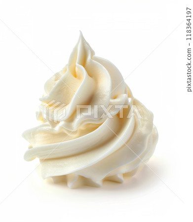 Whipped cream swirl on white background isolated. Closeup 118364197
