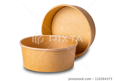 Closeup view of empty eco-friendly disposable brown paper bowl. Closeup view of empty eco-friendly disposable brown paper bowl. 118364373