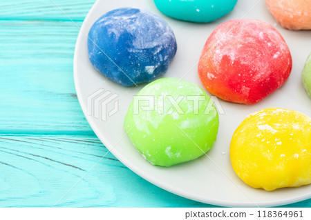 Mix of colorful mochi . Traditional japanese dessert Mix of colorful mochi . Traditional japanese dessert 118364961