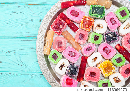 Turkish delight candy . Rahat lokum photography 118364973
